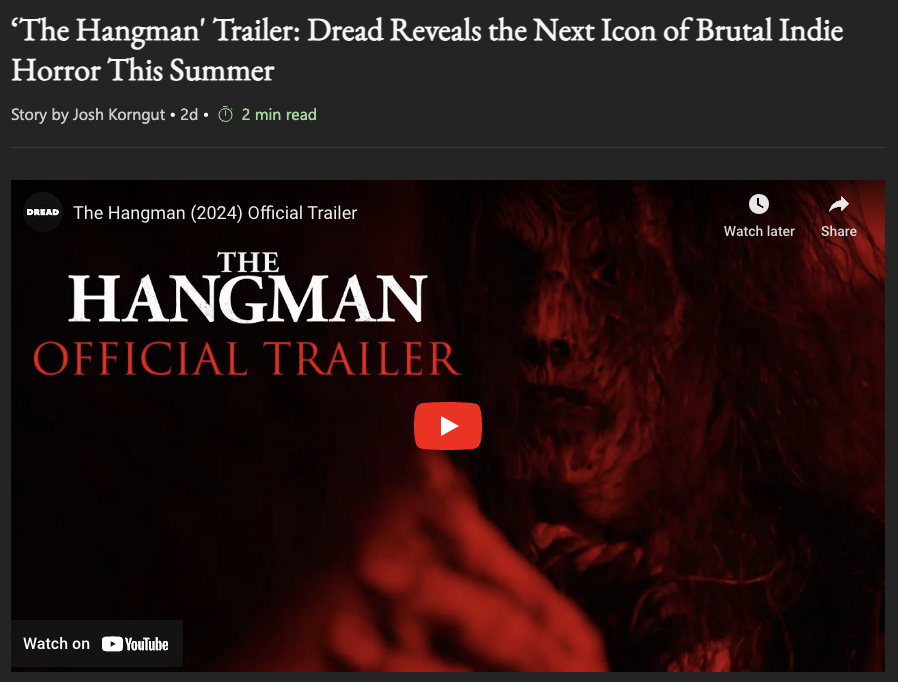 ‘The Hangman' Trailer: Dread Reveals the Next Icon of Brutal Indie Horror This Summer